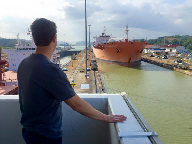 Mark Zuckerberg looking at the Panama Canal.
