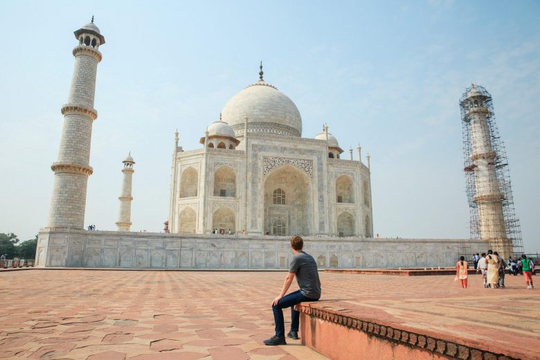 Mark Zuckerberg looking at the Taj Mahal in India.