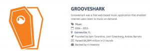 Von Grooveshark bis 99dresses - viele alte Bekannte auf dem Friedhof. © startupgraveyard.io 