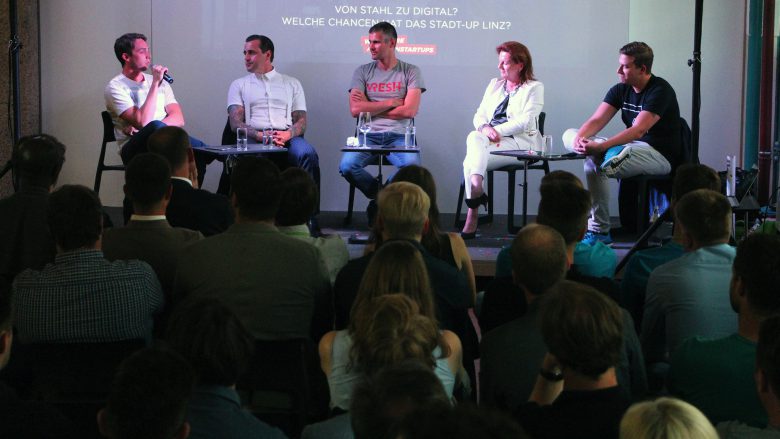 Podiumsdiskussion beim ersten Linzer AustrianStartups-Stammtisch. © Jakob Steinschaden