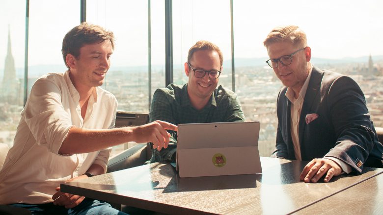 Johannes Braith (CEO), Ferdinand Dietrich (CMO), Christoph Sandraschitz (CTO) von store.me. © store.me