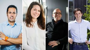 Whatchado-Chef Jubin Honarfar, Journi-Mitgründerin Bianca Busetti, Speedinvest-CEO Oliver Holle und Bitmovin-Gründer Stefan Lederer plädieren für offene Unternehmenskultur und ehrliches Feedback. (Bilder: Whatchado/Andreas Wieselthaler/Speedinvest/Bitmovin)