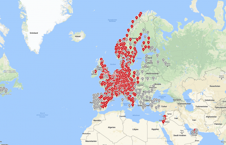 Teslas Supercharger-Standorte. © Tesla Motors