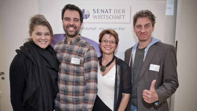 Hannah Lux (Vollpension), Bernhard Hofer (talentify), Walburga Fröhlich (atempo) und Martin Wesian (Helioz) von SENA. © Senat der Wirtschaft / Claudio Farkasch (belichten.com)