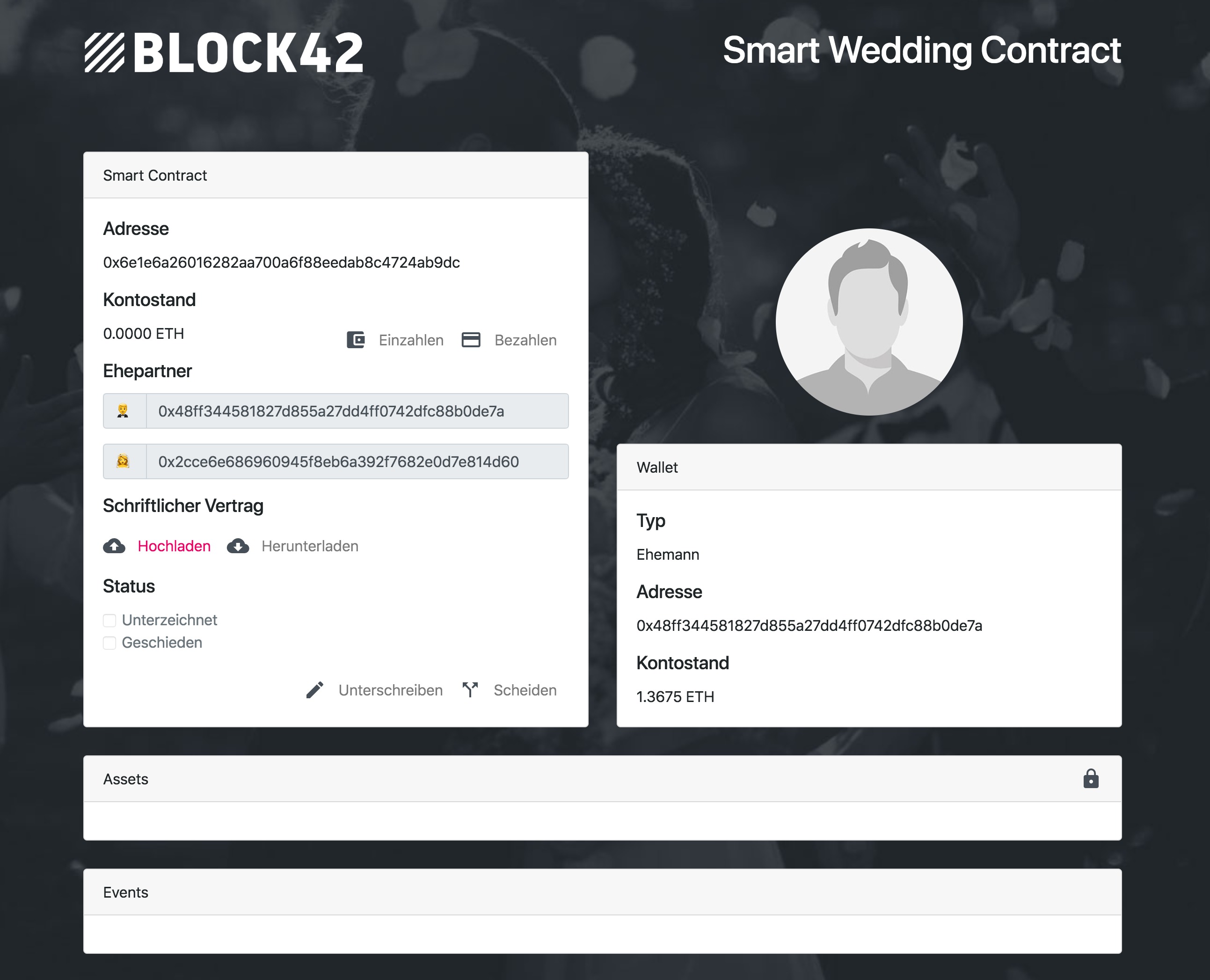 So sieht der digitale Ehevertrag mit Blockchain-Anbindung aus © Block42