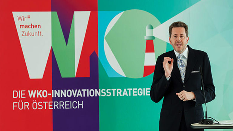 WKÖ-Präsident Harald Mahrer bei der Präsentation der Innovationsstrategie in Wien. © WKÖ
