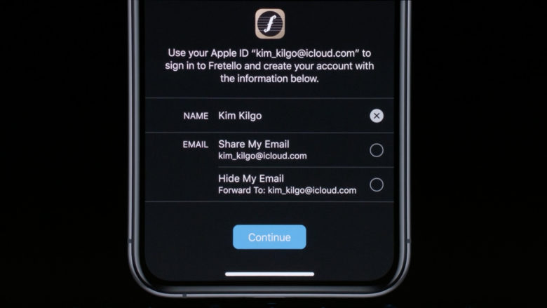 Der neue Apple-Login in der Fretello-App. © Apple