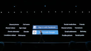 Präsentation des Apple-Logins als Alternative zu Google und Facebook. © Apple