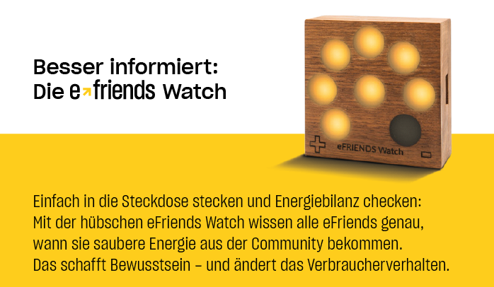 Keine Uhr, sondern eine Anzeige. Die eFriends Watch und die eFriends App sind inkludiert. © eFriends