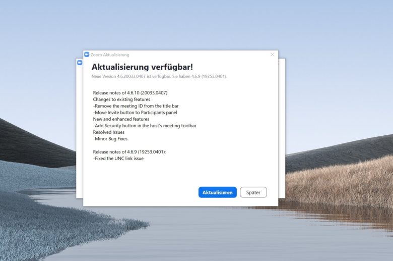 Das Update-Fenster von Zoom. © Trending Topics