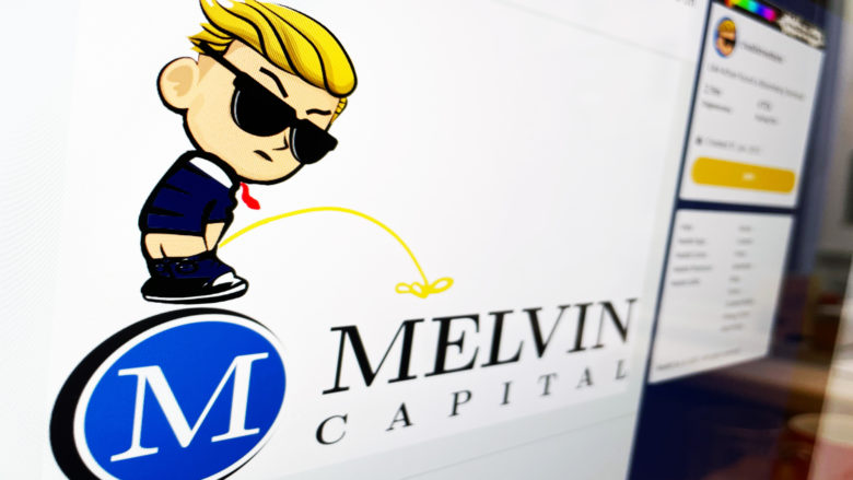 reddit-Maskottchen uriniert virtuell auf Logo von Melvin Capital. © Trending Topics