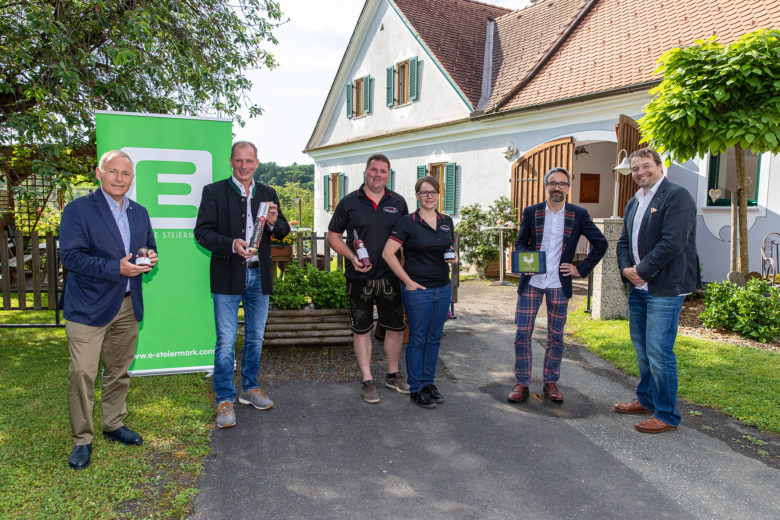 Christian Purrer (Energie Steiermark), Franz Habel (Vulcano), Rene Gruber und Beatrix Lechner (Gruber's Fruchtzauberei) und Gerhard Günther mit Hannes Harborth (AbHof). © Energie Steiermark