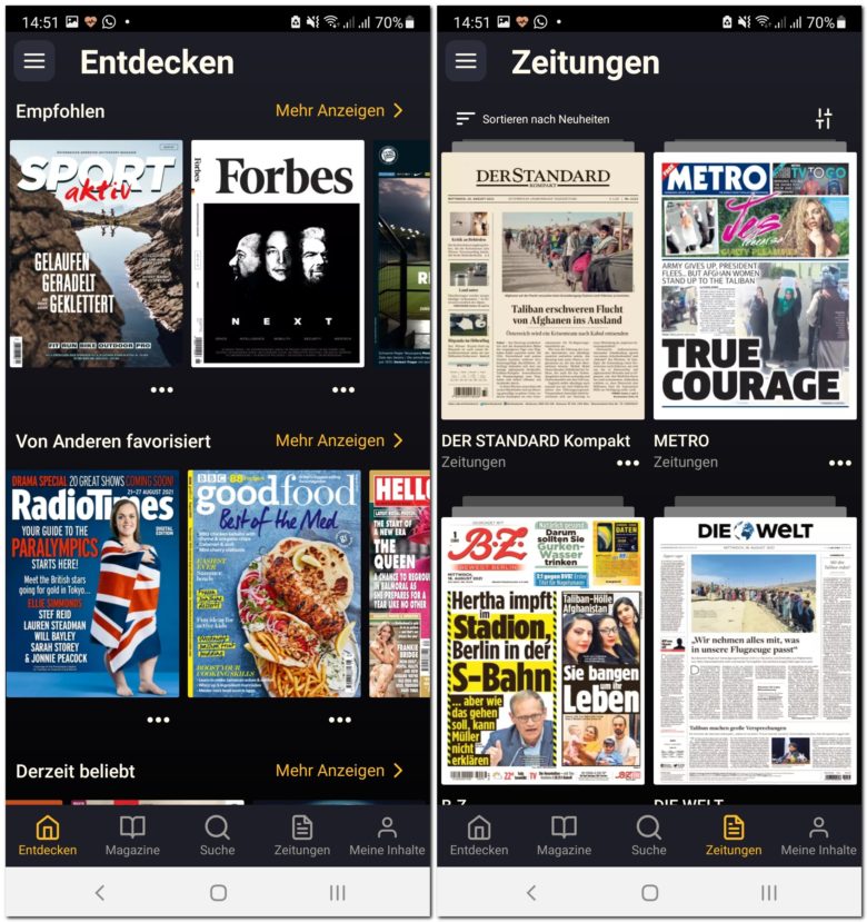 Readly bietet über 5.000 Magazine und Zeitungen, über 1.100 davon auf Deutsch. © Readly / Trending Topics