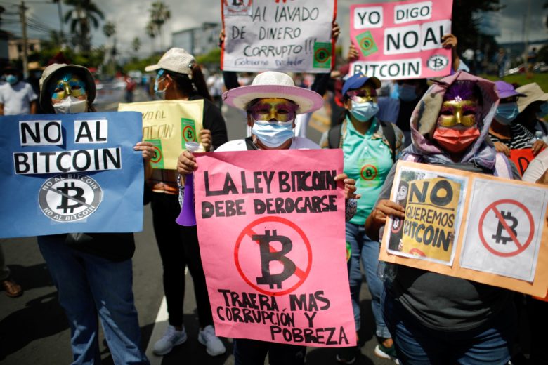 Proteste gegen Bitcoin-Einführung in El Salvador. © Radar 2021