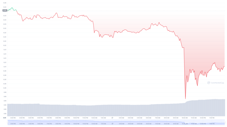 Der Dogecoin-Chart der letzten 24 Stunden © CoinMarketCap