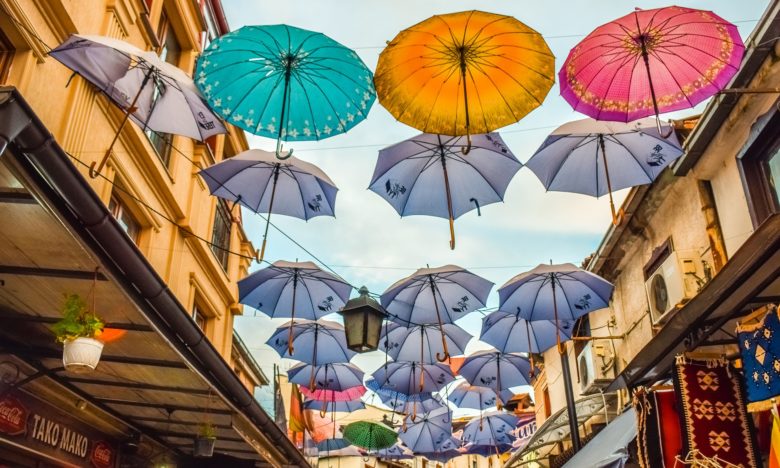 Colourful umbrellas in Skopje, North Macedonia © Dimitris Vetsikas, Pixabay