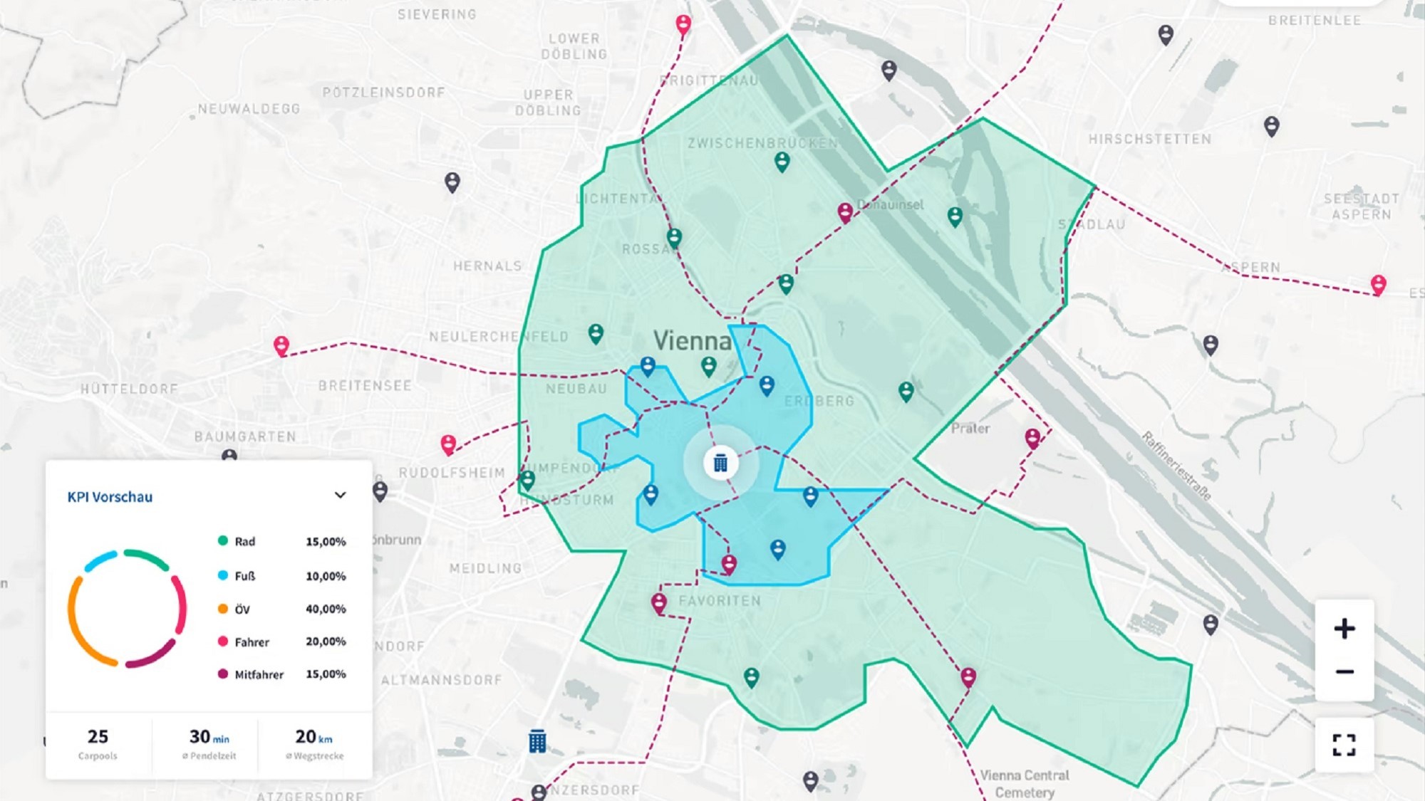 So sieht die Visualisierung der Pendlerströme aus. © Carployee/Placeit