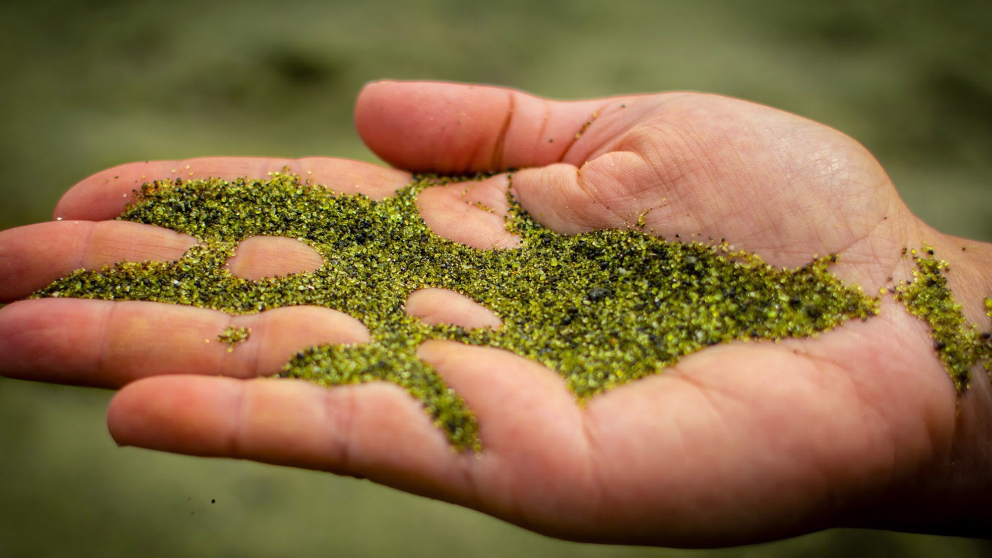 Olivin-Sand schimmert grün wie Edelstein © Project Vesta
