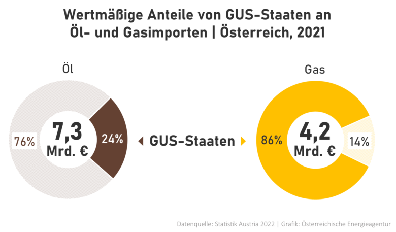 Anteil der GUS-Staaten an Öl- und Gasimporten.