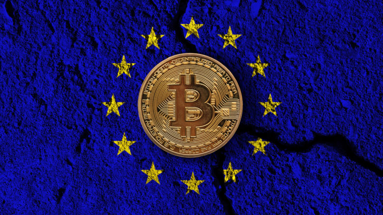 Bitcoin with cracked EU Flag. © inkdrop on Canva Pro