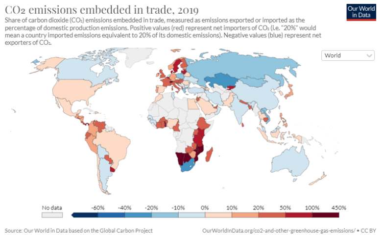 CO2-Emissionen an den Handel angepasst. © Our World in Data