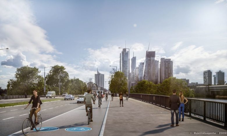 Visualisierung des geplanten Radwegs auf der Kagraner Brücke, Wagramer Straße. (c)ZOOMVP.at/Mobilitätsagentur Wien