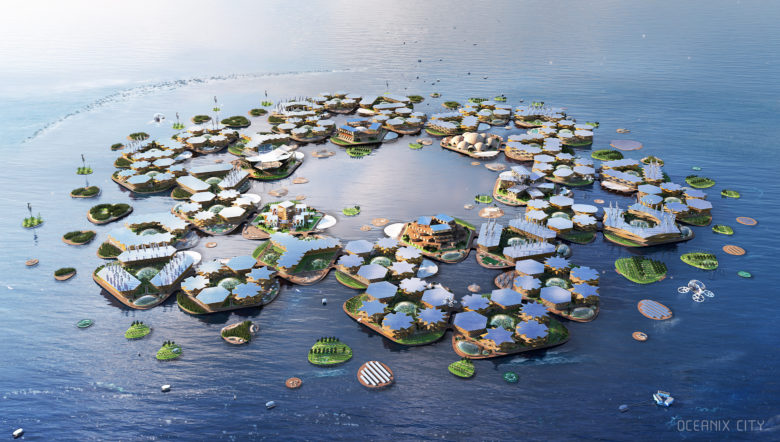 So könnte die schwimmende Stadt der Zukunft aussehen. © Oceanix 