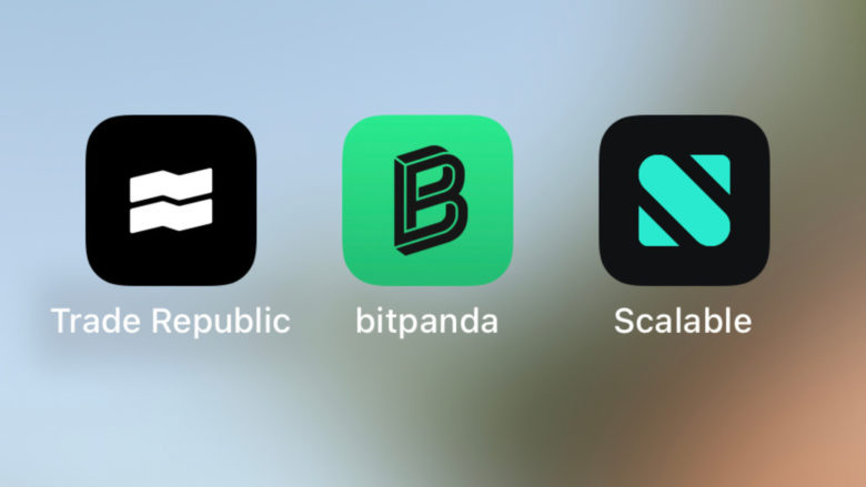 Die Apps von Trade Republic, Bitpanda und Scalable Capital. © Screenshot