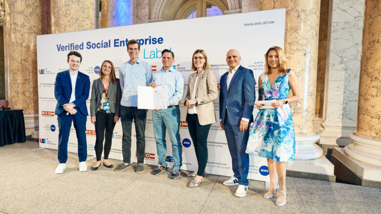 v.l.n.r.: Lukas Sprenger (WKO), Constanze Stockhammer (SENA), Matthias Lovrek (Sindbad), Bernd Hartweger (Sindbad), Eva Landrichtinger (BMAW), Bernhard Sagmeister (aws) © Patrick Weichmann