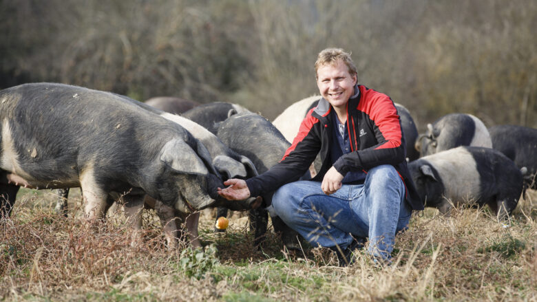 Labonca-Gründer Norbert Hackl und seine Sonnenschweine © Labonca / Thomas Luef