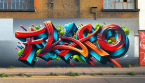 FlexCo-Graffiti an Hauswand. © Dall-E