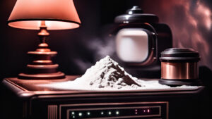 Weißes Pulver am Nachttisch. © Canva Magic Studio