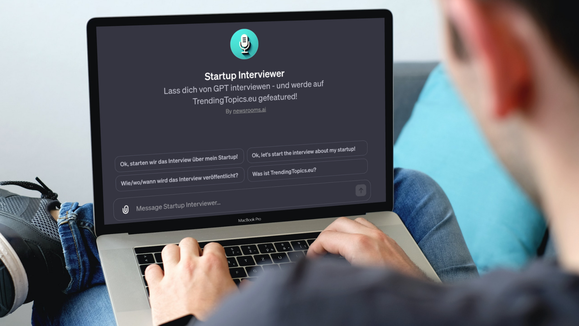 Der "Startup Interviewer" auf der ChatGPT-Plattform von Trending Topics. © Canva Pro