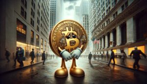 Trauriger Bitcoin an der Wall Street. © Trending Topics / Dall-E