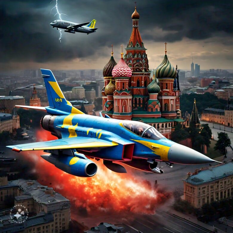 ukrainian jet dropping a bomb on moscow