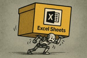 Ein Roboter schleppt Excel-Sheets. © Trending Topics via ChatGPT