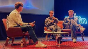 Des Traynor, Co-Founder (Fin.ai / Intercom) with​Anton Osika, Co-Founder and CEO, Lovable, and ​Victor Riparbelli, Co-Founder and CEO, Synthesia. © Trending Topics