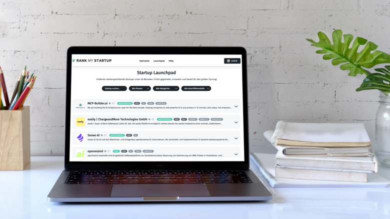 Das Launchpad von RankMyStartup am Display. © Trending Topics / Canva