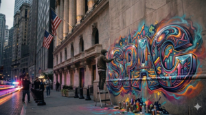 SPAC-Grafiti an der New Yorker Börse (KI-generiert). Gemini / Trending Topics