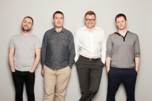 Intercom Co-founders Eoghan McCabe, Des Traynor, David Barrett and Ciaran Lee. © Fin.ai / Intercom