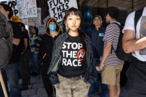Protesters march from OpenAI headquarters to Google headquarters during a demonstration in San Francisco on Friday, July 11, 2026. © Rachel Bujalski