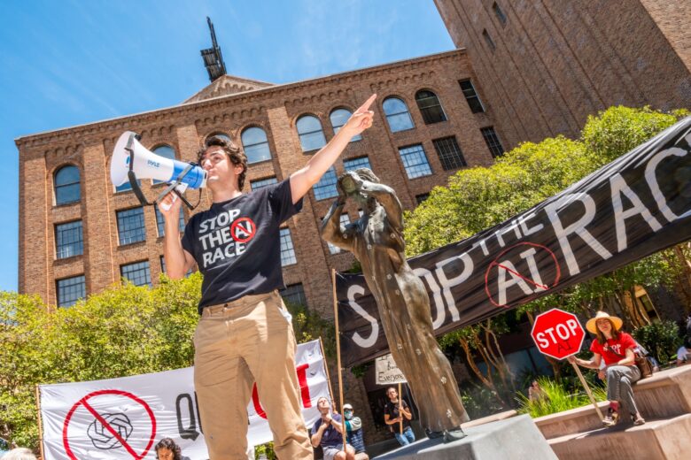 Hundreds march to protest AI at the headquarters of OpenAi, Anthropic, and Google on Saturday, July 11, 2026. © Camille Cohen for The Inside View, Inc.